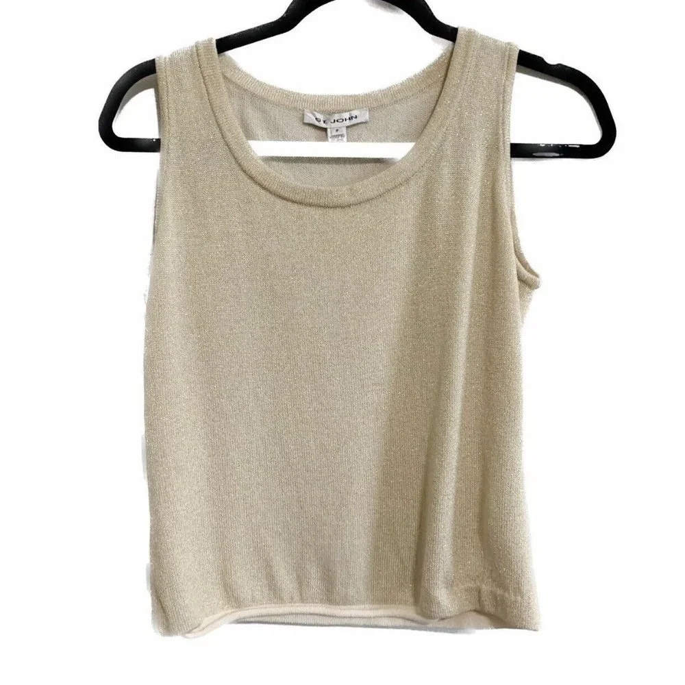 St. John Tank Top Petite Small Metallic Gold Shell Sleeveless St.John Knit